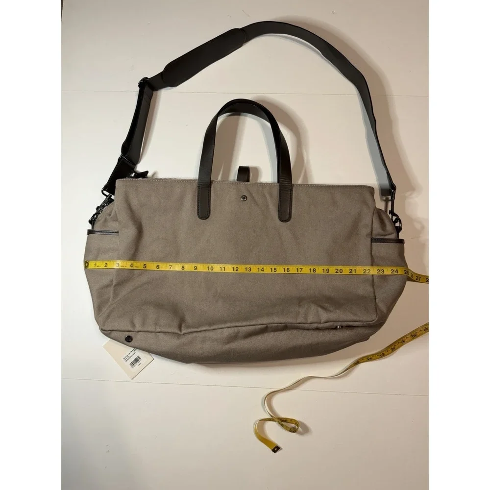 Cuyana Mens Triple Zipper Weekender Canvas/Leather Trim Travel Brown Bag